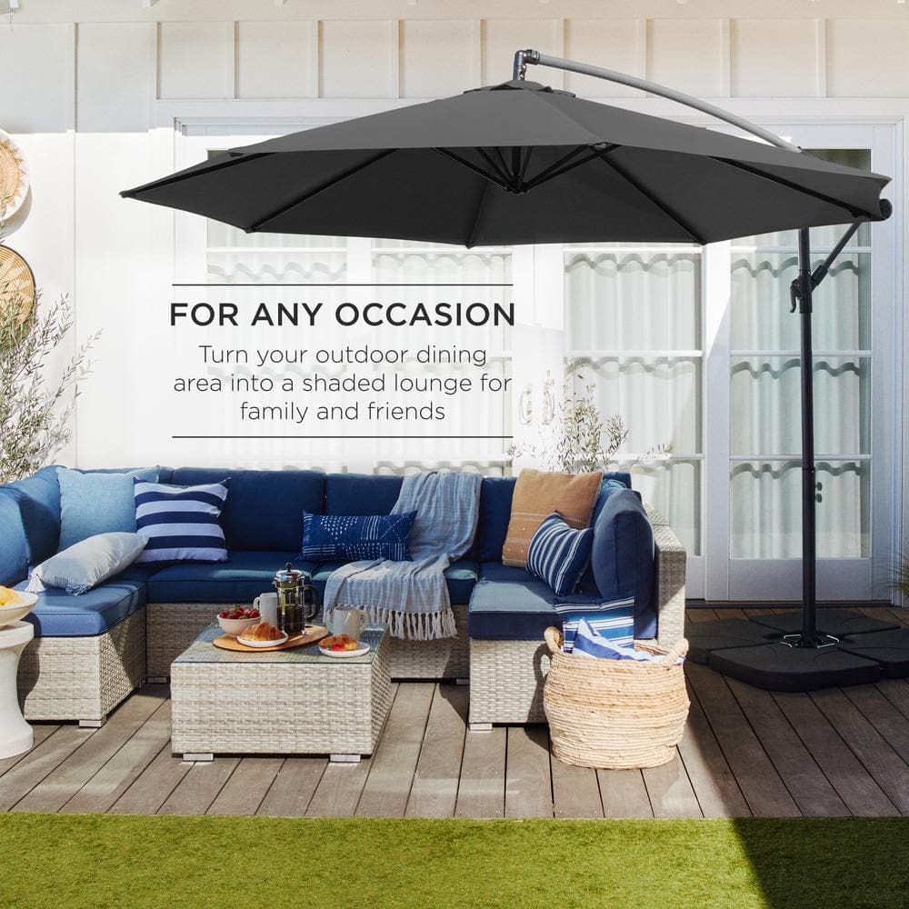 10ft Gray Aluminum Offset Patio Umbrella with Easy Tilt Adjustment