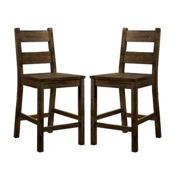 Benzara Wooden Slat Back Chair with Straight Feet, Set of 2, Honey Brown