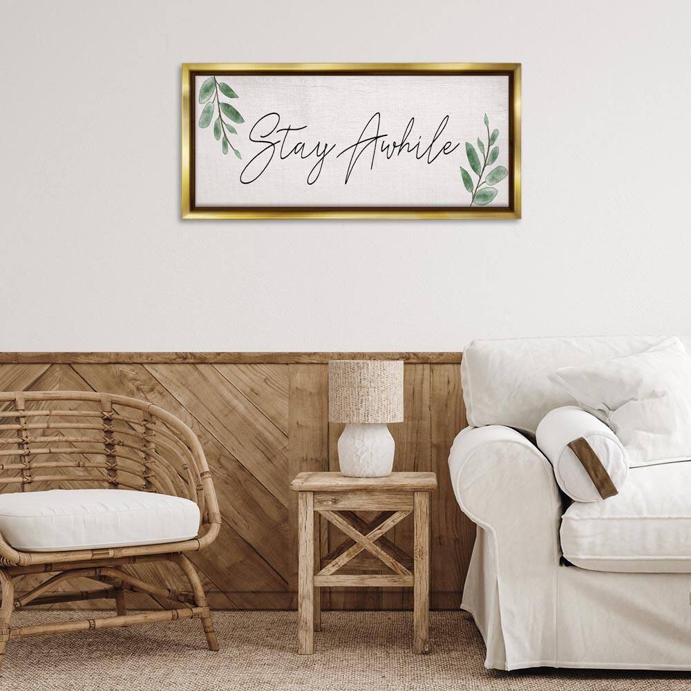 Stay Awhile with Plant Sprigs by Lil' Rue Gold Floater Frame Typography Graphic Art Print 14 in. x 31 in. price history on PriceWatchPro