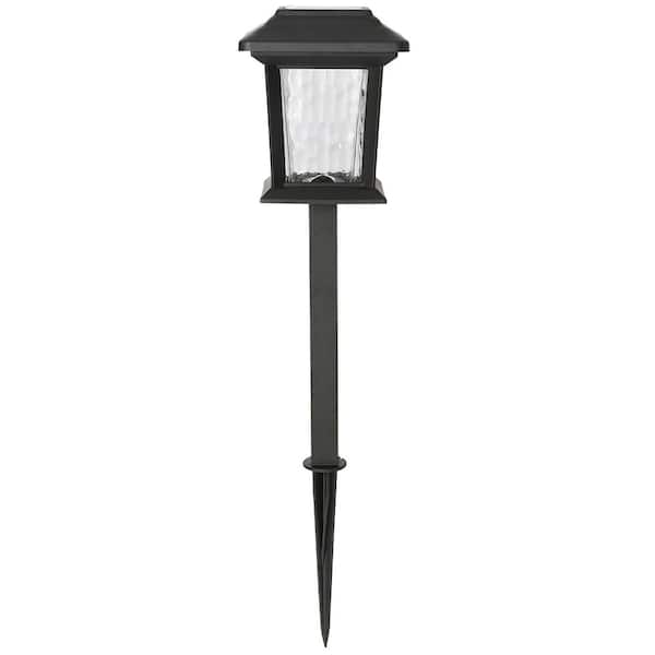 Hampton Bay 93190 Solar 15 Lumens Black Outdoor Integrated LED Path Light with Hammered Glass (4-Pack); Weather/Water/Rust Resistant