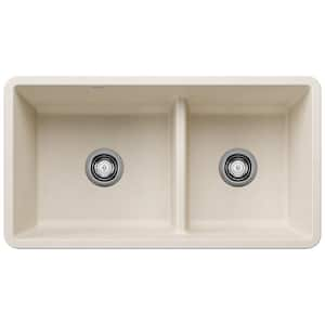 PRECIS Silgranit 33 in. Undermount 60/40 Double Bowl Soft White Granite Composite Kitchen Sink with Low Divide