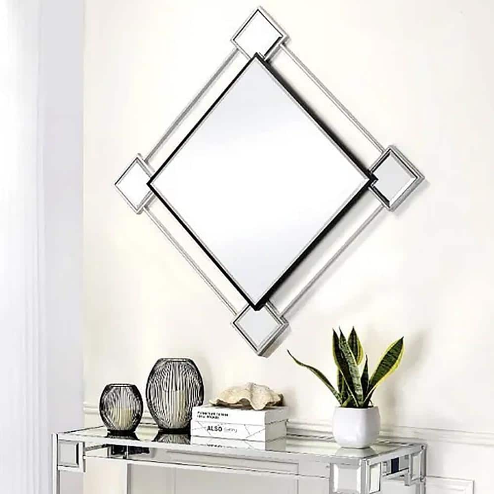 Elegant Diamond-Shaped Geometric Wall Mirror with Mirrored Trim