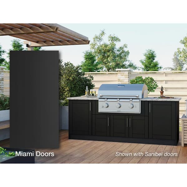 Weatherstrong Miami Pitch Black 14 Piece 91 25 In X 34 5 28 Outdoor Kitchen Cabinet Island Set Wse90i Mpb The Home Depot Outdoor Kitchen Cabinet Island, Outdoor Kitchen Cabinet Doors Black