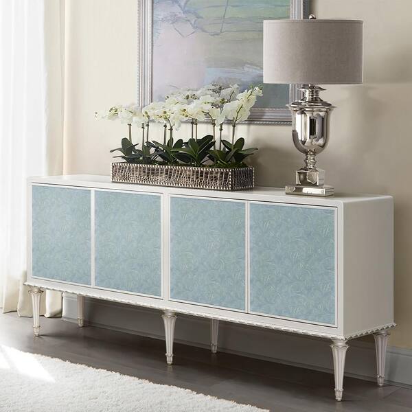 Acme Furniture Ansaldo Pearl White And Silver Shimmer Finish Wood 18.5 in. Buffet AC02506