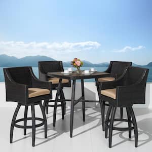 Deco 5-Piece Wicker Square Outdoor Bar Height Dining Set with Sunbrella Maxim Beige Cushions