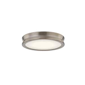 Fusion Bevel 8.5 in. 1-Light Brushed Brass LED Flush-Mount with Opal Glass Shade