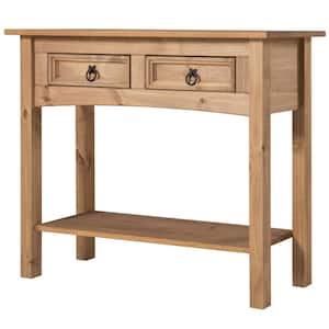 Classic Cottage 34.5 in. Corona Brown Rectangle Shape Solid Wood Top Material Console Table with Drawers