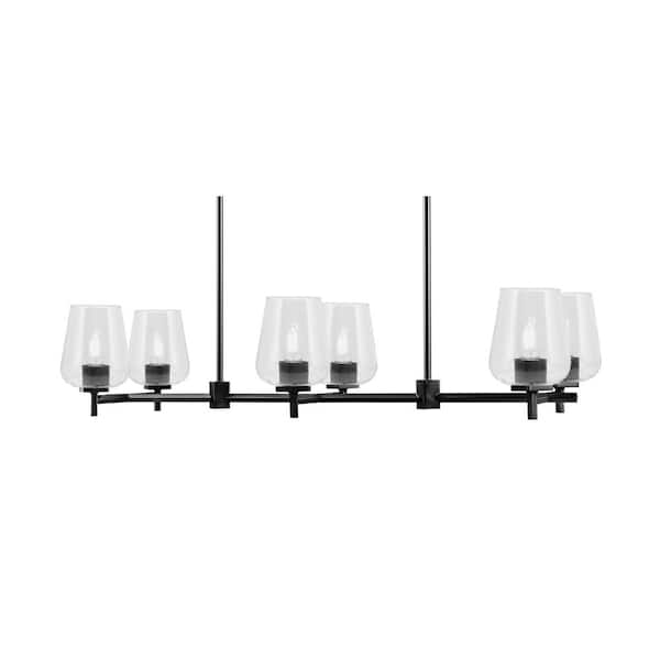 Unbranded Bridgewater 6 Light Black Linear Chandelier for Kitchen Island with 5 in. Clear Bubble Glass Shades, No Bulbs Included