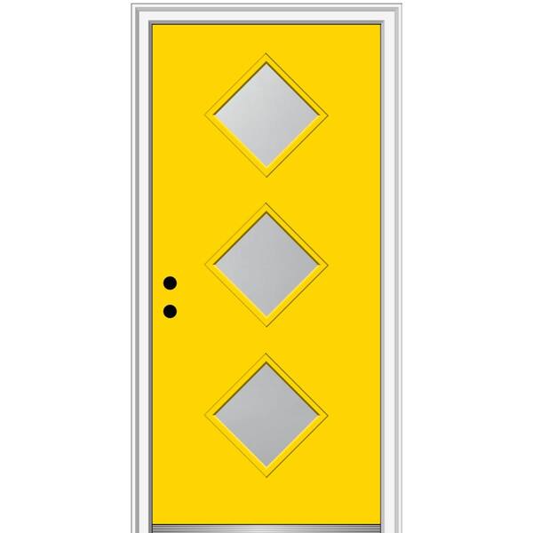 MMI Door 32 in. x 80 in. Aveline Right-Hand Inswing 3-Lite Frosted Glass Painted Steel Prehung Front Door on 4-9/16 in. Frame