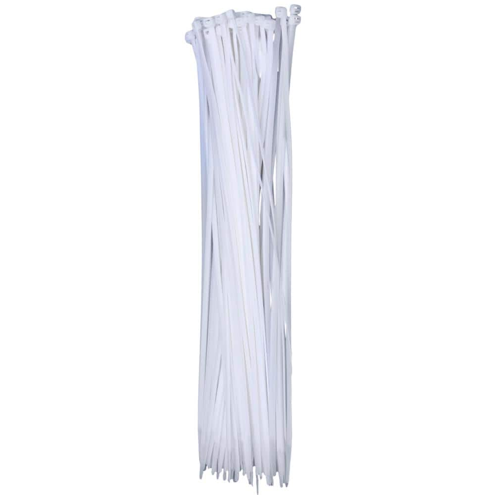 QualGear Self-Locking Cable Ties, 14 in., White (100-Pieces), Poly Bag