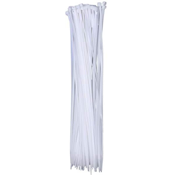 QualGear Self-Locking Cable Ties, 14 in., White (100-Pieces), Poly Bag