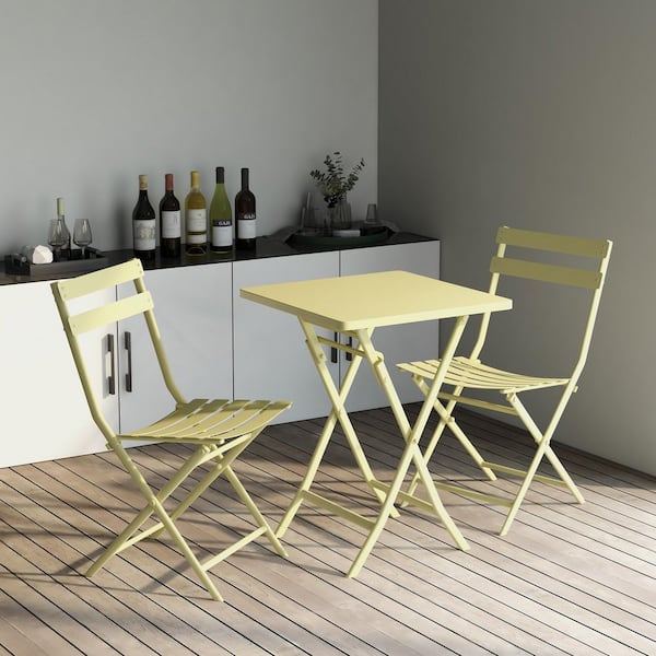 TUYOHW 3-Piece Folding Bistro Set, Metal Folding Table and 2-Chairs, Outdoor Bistro Set for Patio and Garden (Yellow)