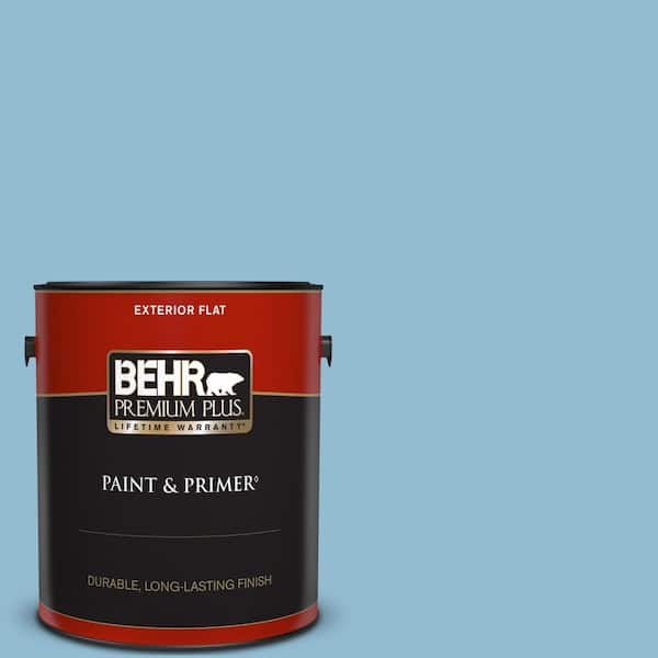 BEHR PREMIUM PLUS 1 gal. #S490-3 Reef Blue Flat Exterior Paint & Primer