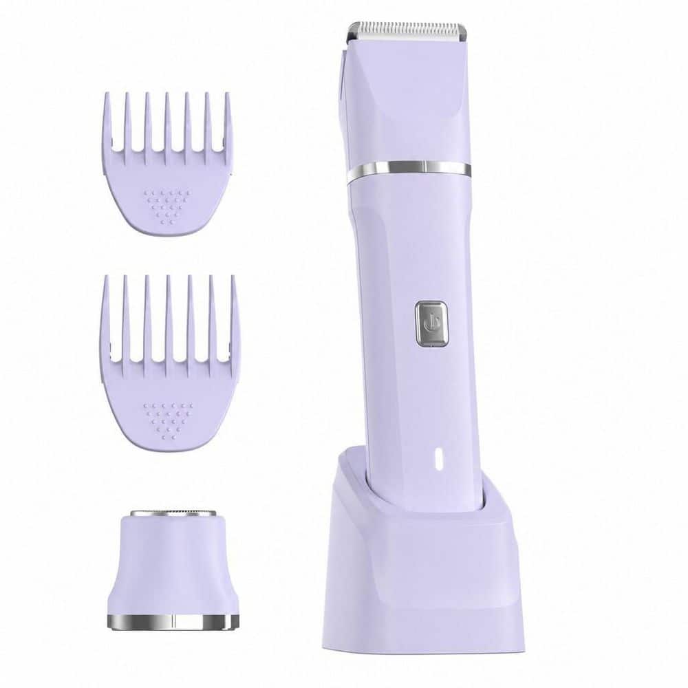 Purple 2‑in‑1 Women Bikini Trimmer Electric Razor, Waterproof Rechargeable Shaver, Face and Body Hair Trimmer