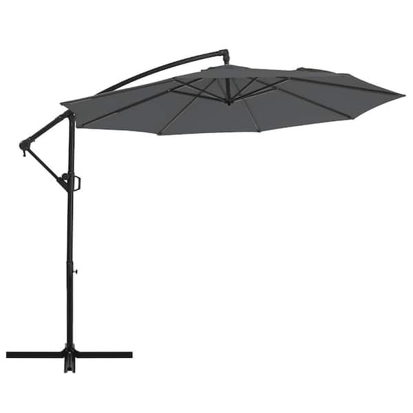 PASAMIC 10 ft. Patio Offset Umbrella Outdoor Cantilever Umbrella Dark Grey