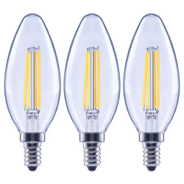EcoSmart 100-Watt Equivalent B13 Dimmable Blunt Tip Clear Glass Candelabra LED Vintage Edison Light Bulb Bright White (3-Pack)