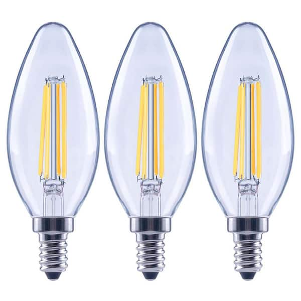 EcoSmart 100-Watt Equivalent B13 Dimmable Blunt Tip Clear Glass Candelabra Base LED Vintage Edison Light Bulb Daylight (3-Pack)