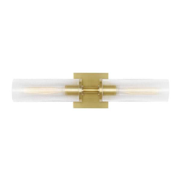 SCOTT LIVING - Sarita Medium 2-Light Satin Brass Wall Sconce with Clear Ribbed Glass Shades