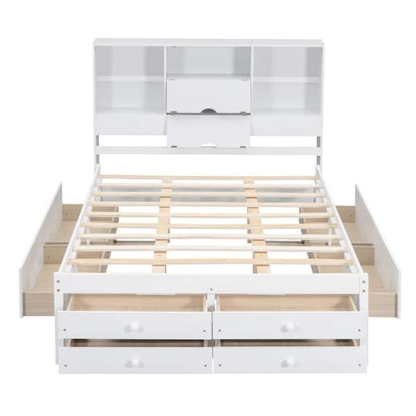 Harper & Bright Designs White Wood Frame Queen Size Platform