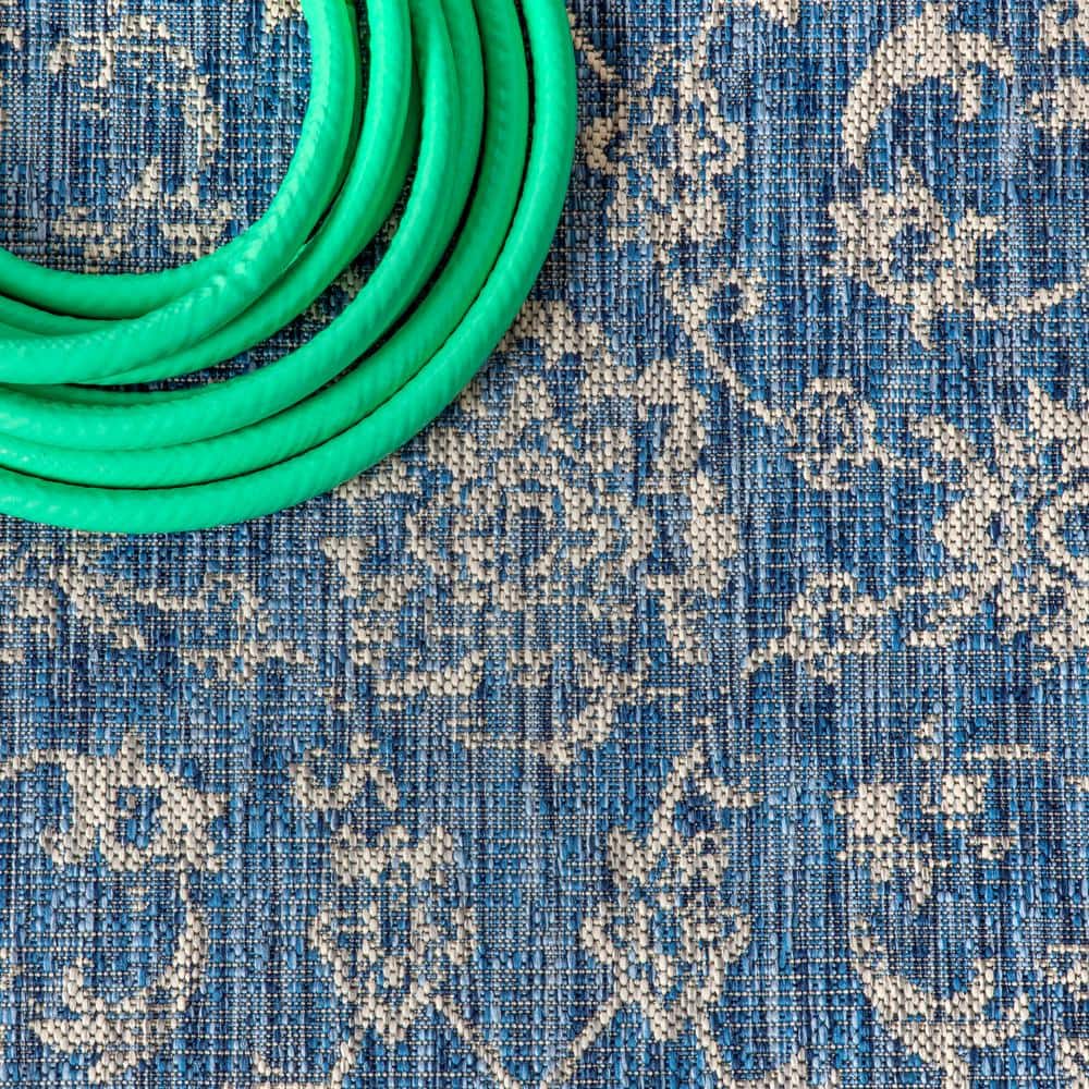 Reversible Bohemian Navy/Gray Synthetic 8' x 10' Indoor/Outdoor Rug