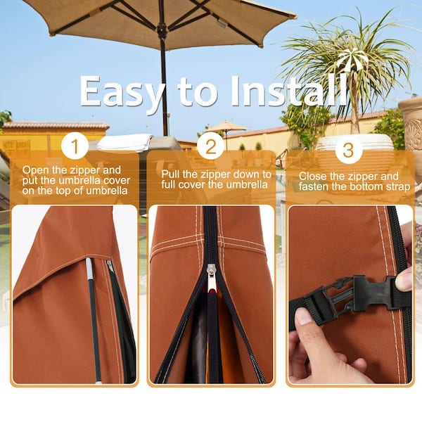14 foot patio umbrella covers Itopfox 14 ft. Aluminum Cantilever Market Solar Tilt Half Patio Umbrella Cover in Brown Beige Color Family