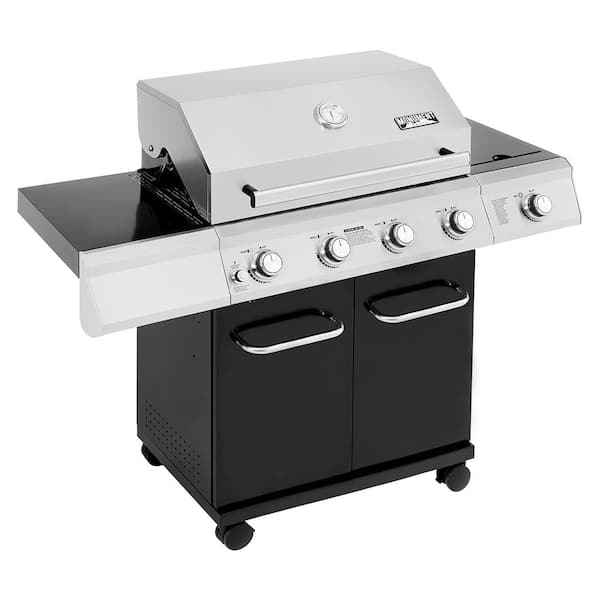 Monument Grills 4-Burner Propane Gas Grill in Black with LED Controls and Side Burner