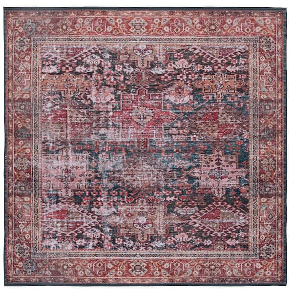 SAFAVIEH Tuscon Rust/Green 6 ft. x 6 ft. Machine Washable Floral Border Square Area Rug