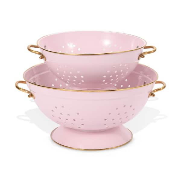 3.5 qt. and 5 qt. Pink Metal Colander, Strainer Basket with Handles, Self-Draining Kitchen Colander Bowel (Set of 2)
