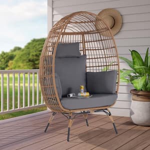 Wicker Egg Chair Outdoor Lounge Chair Basket Chair with Dark Gray Cushion