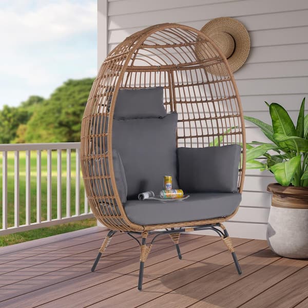 SANSTAR Wicker Egg Chair Outdoor Lounge Chair Basket Chair with Dark Gray Cushion