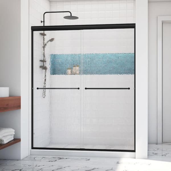 DreamLine Alliance Pro LT 56-60 in. W x 70 3/8 in. H Semi-Frameless Sliding Shower Door in Matte Black and Rain Glass