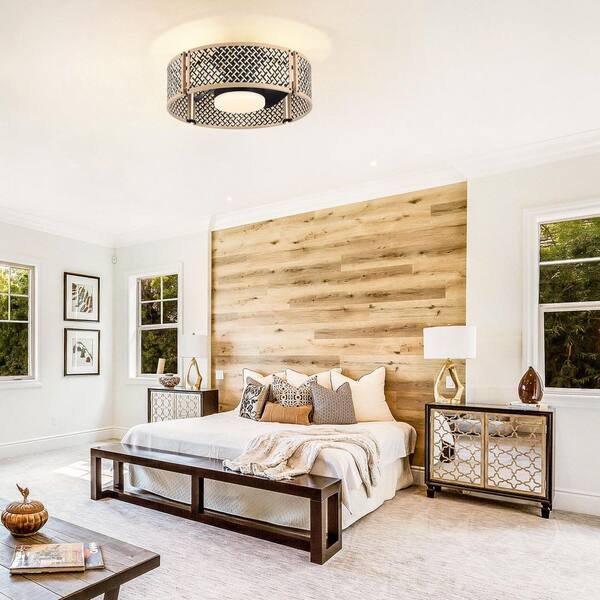 Genoci 19.69 in. Indoor Black Farmhouse Bamboo Caged Flush Mount