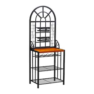 Black Kitchen Dome Bakers Rack for 5 Wine Bottles with Shelves and Hooks