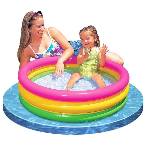 Baby Toddler Paddling Pool 2 Ring Small 61cm Child Mini Inflatable Kid Blue Pink 