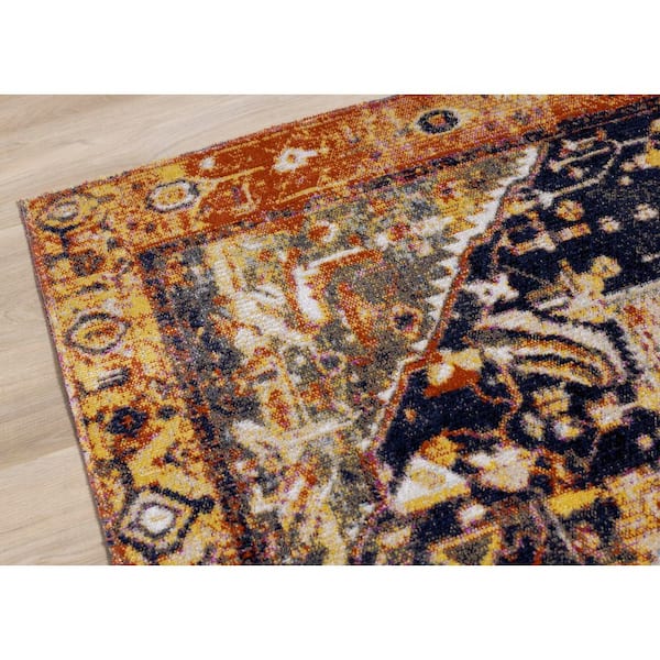 Callaya Collections 8 ft. x 11 ft. Orange Border Indoor Area Rug