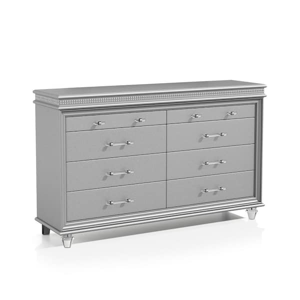 Furniture of America Litzler 8-Drawer Silver Dresser (39 in. H x 63.63 in. W x 17.38 in. D)