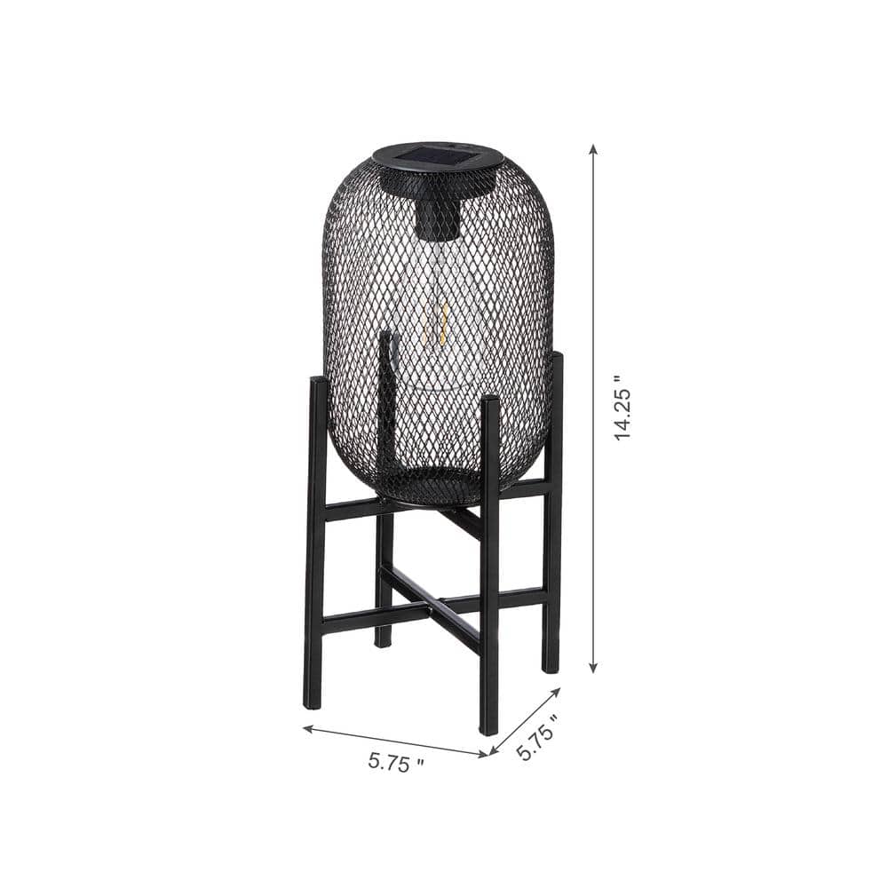 14.25" Black Metal Mesh Solar Outdoor Lantern with Stand