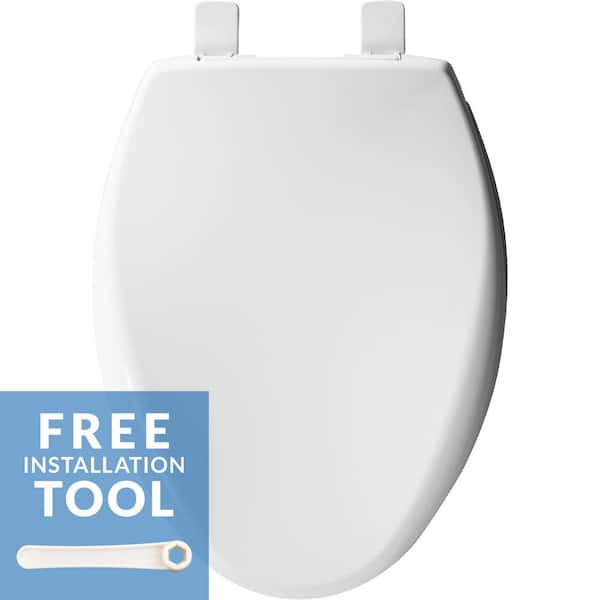 BEMIS Affinity Soft Close Elongated Closed Front Plastic Toilet Seat in White Never Loosens and Free Installation Tool