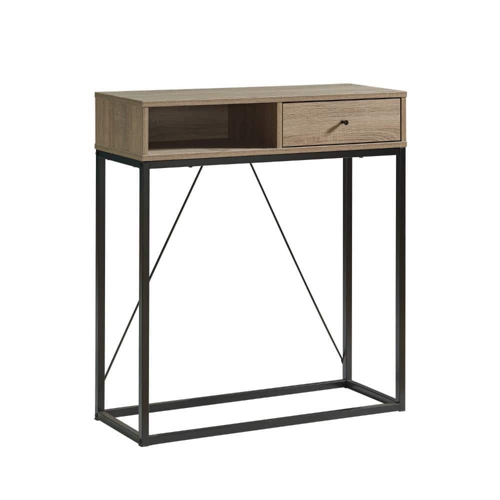 11.5 in. Taupe and Black Rectangle Metal Console Table with 1 Cubby Shelf and 1 Drawer