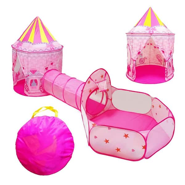 Princess Fairy Tale Indoor Outdoor Playhouse with Oval Crawl Tunnel and Ball Pit for Kids, Toddler Play Tent Set for