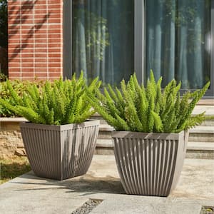 16.25 in. H Oversized Eco-Friendly PE Faux Concrete Square Fluted Pot Planter (2-Pack)