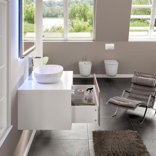 Santa Monica 36 in. Single Sink Floating Gray Bath Vanity with White Acrylic Top (Assembled)