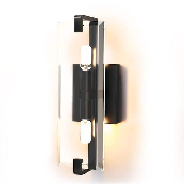 H14. 5 in. x W4. 5 in. Black Modern Interior Wall Lamp, 2-lights Dimmable Wall Sconce w/ 2-Bulbs Bathrooms Hallways