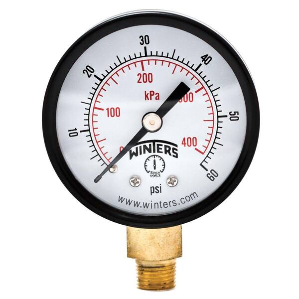 Winters Instruments PEM Series 2 in. Black Steel Case Brass Internals Pressure Gauge with 1/8 in. NPT LM and Range of 0-60 psi/kPa