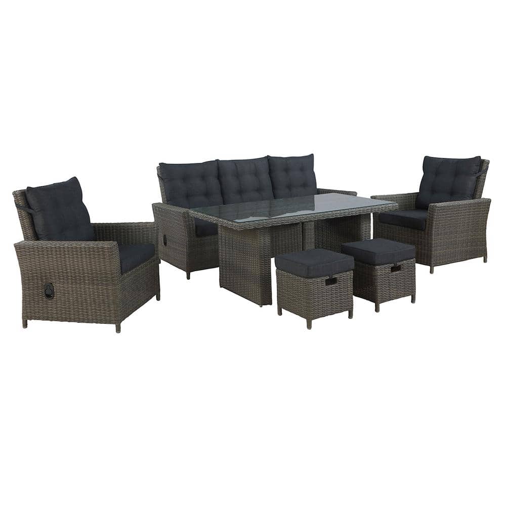 Asti All-Weather Wicker 6-Piece Outdoor Seating Set w Reclining Sofa, 2 Cha