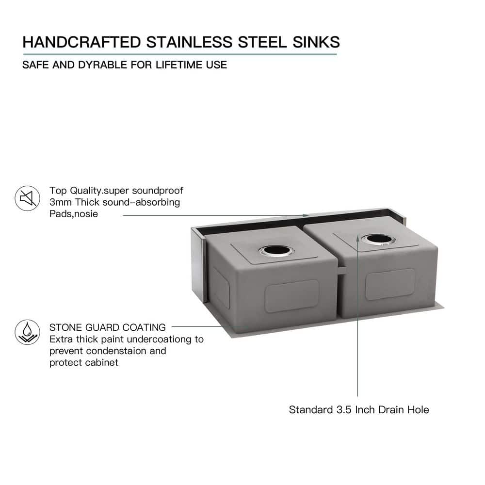 33'' Brushed Stainless Steel Double Bowl Farmhouse Kitchen Sink with Accessories