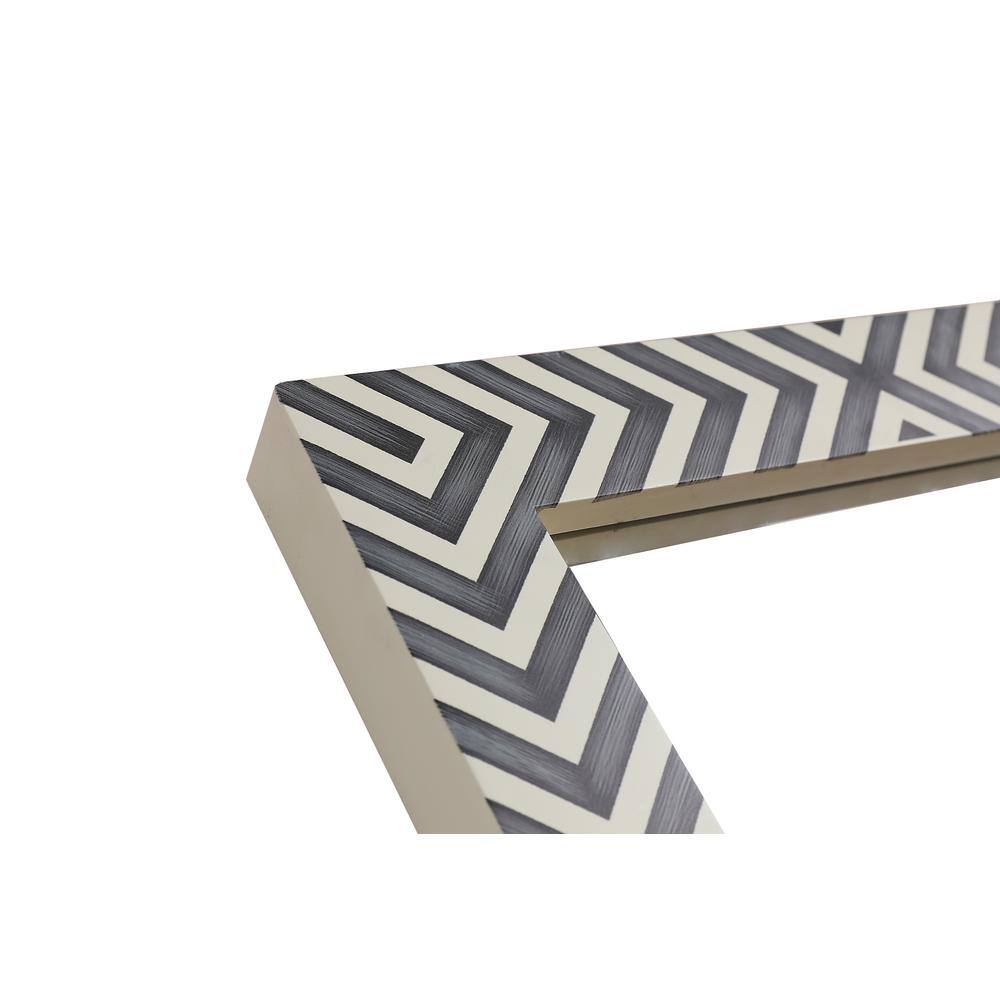 Chevron Hand-Painted Black and White Wood Mirror