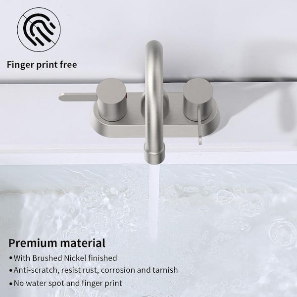 4 in. Centerset Double Handle High Arc Bathroom Sink Faucet with Drain Kit in Brushed Nickel