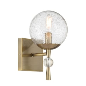 Populuxe 6 in. 1-Light Oxidized Aged Brass Vanity Light with Clear Volcanic Glass Shade