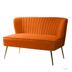 Carmita 47 in. Orange Velvet Tufted 2-Seats Loveseats Sofa with Golden Base